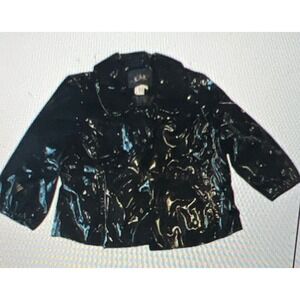 Vintage Y2K LAL Live a Little Black Patent Faux Leather‎ Cropped Jacket L
